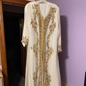 Moroccan kaftan beaded white long sleeve maxi dress wedding occasion